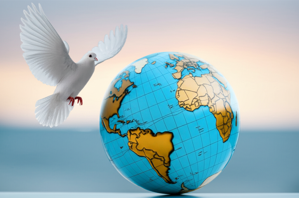 Globe with France highlighted and a dove symbolizing language services